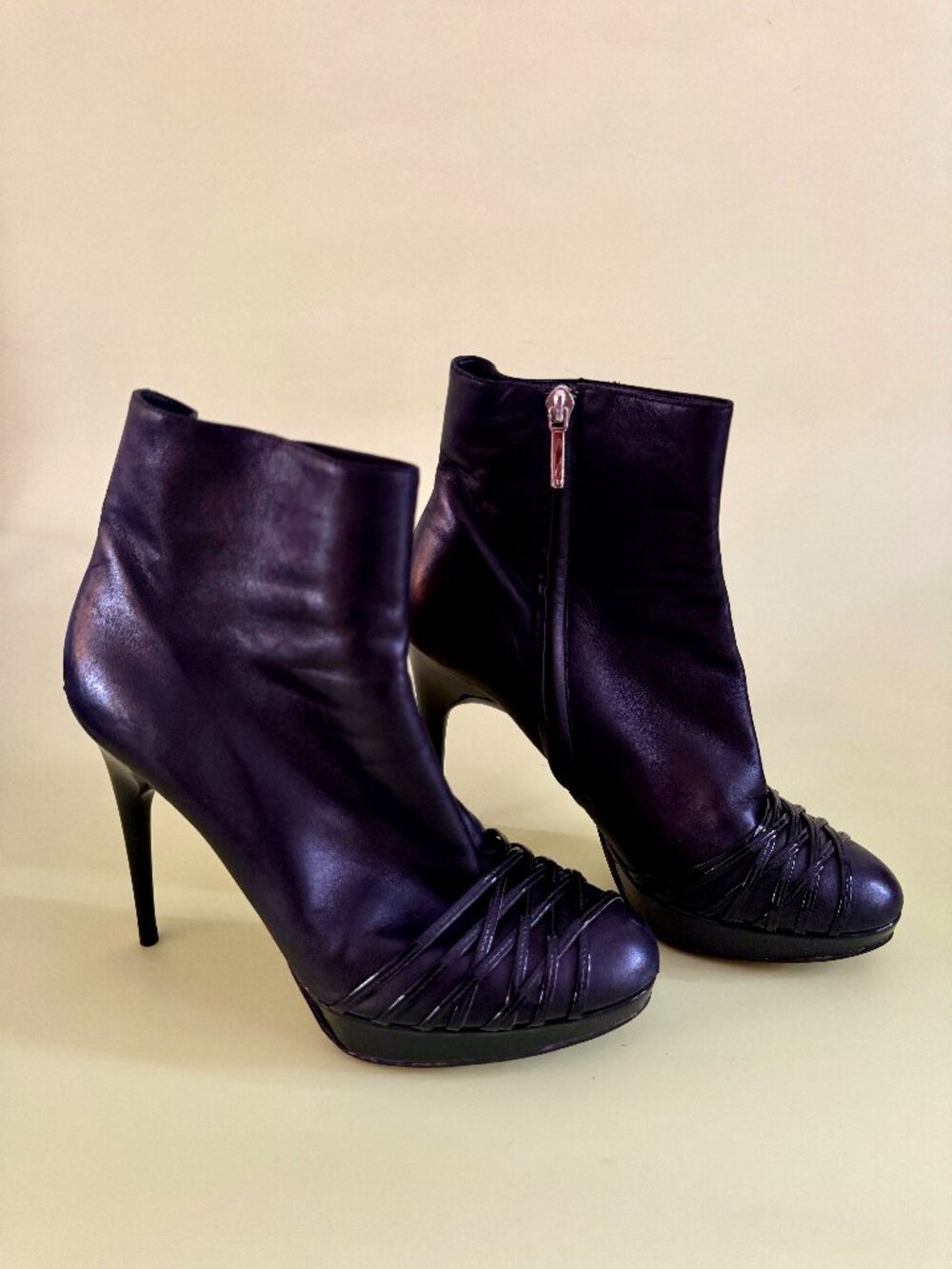 Christian Dior Leather Platform Ankle Boots with Woven Toe Detail